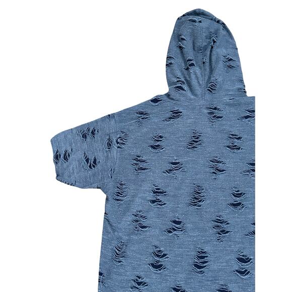 Becker & Mercer Mens Navy Blue Thrashed Distressed Hooded T Shirt Sz L Grunge - Picture 7 of 11